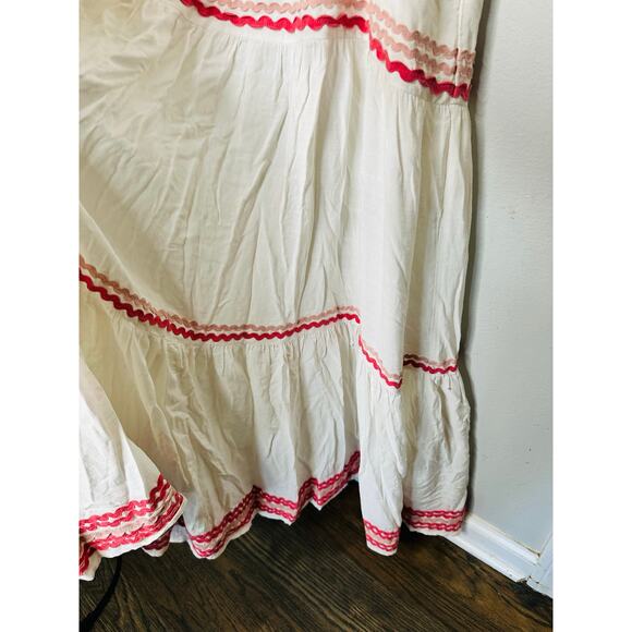 SPLENDID White Pink Cotton Colorful Trim Riviera Maxi Dress Size Extra Large - Picture 6 of 12